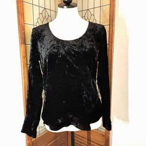 J. Jill Crushed Velvet Black Long Sleeve Blouse Top Size S